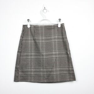 Dynamite Houndstooth Plaid Mini Skirt White Black & Brown Tones